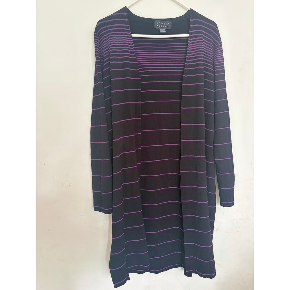 Spenser Jeremy Womens Striped Open Front Duster Cardigan Size 12 Black Purple